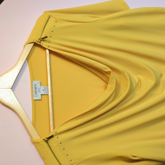 5 FOR $25 Yellow Drape Cowl Neck Office Business Cute Comfy Casual Spring Blouse - Picture 4 of 7